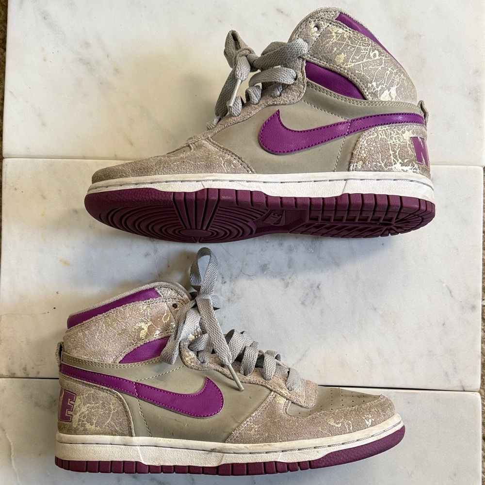Nike Gray and Purple Air Force One High-Top Sneakers